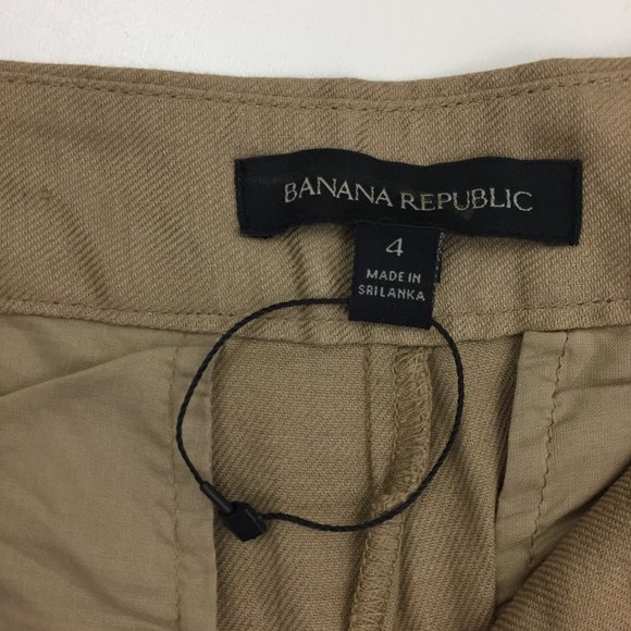 NWOT BANANA REPUBLIC Sand/Tan Linen Blend Pockets High Waist Shorts - Picture 2 of 8